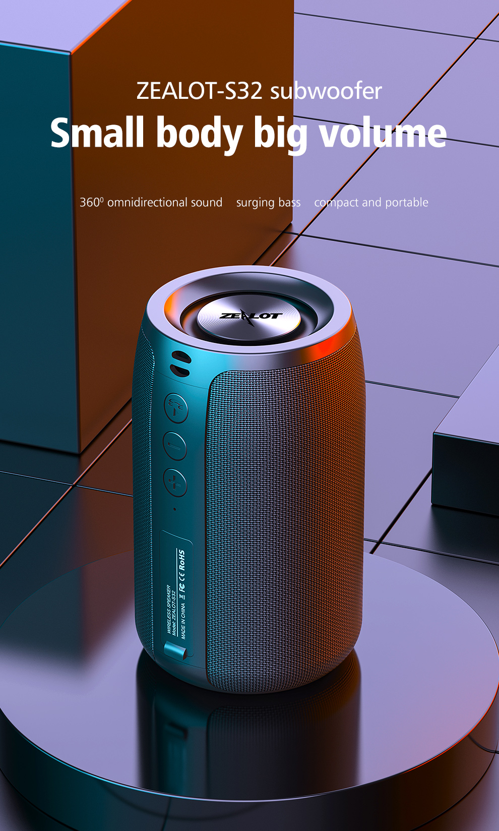 premium wireless speaker s32 mini portable hifi subwoofer with fm radio tf tws usb parties outdoors celebrations great gift for men women friends details 1