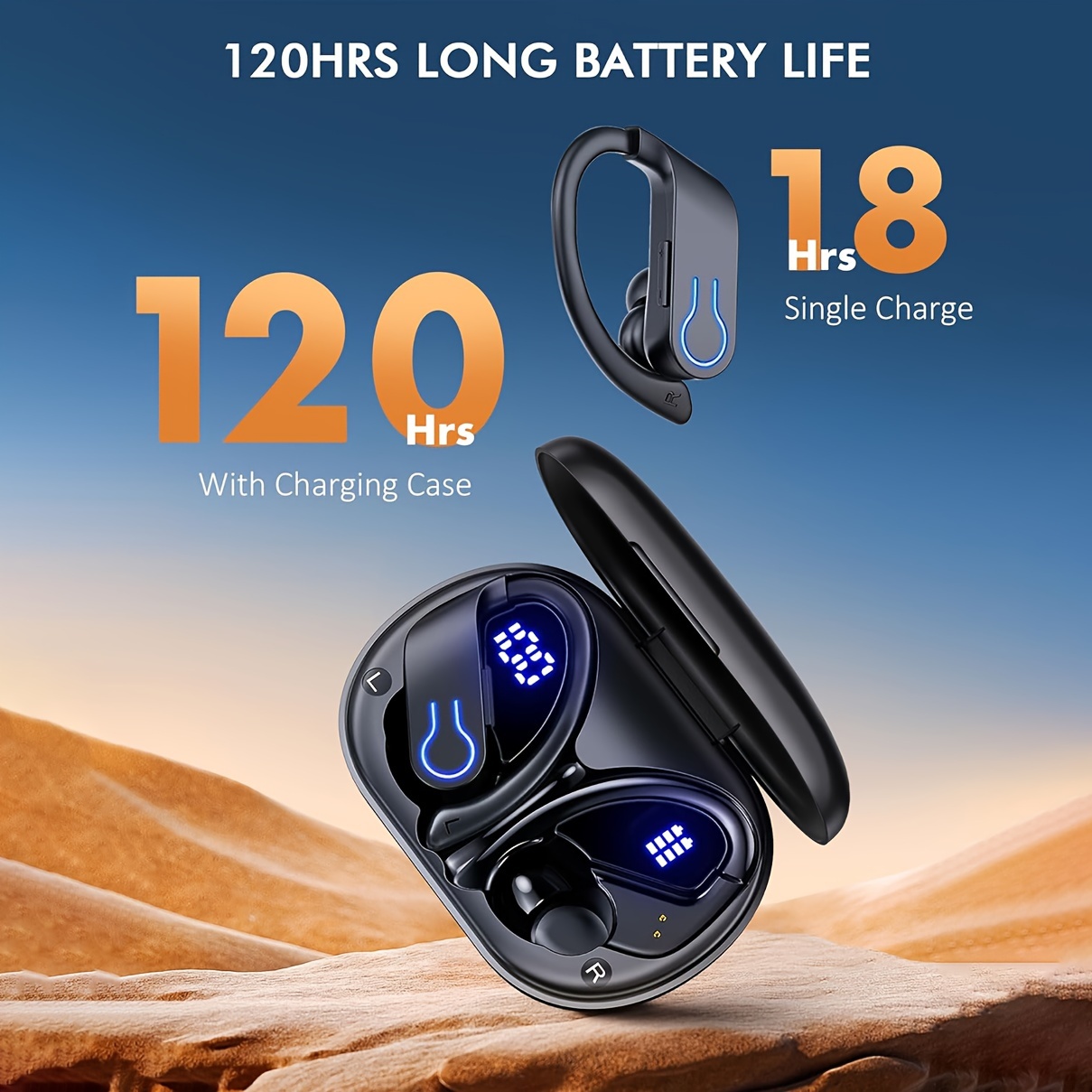 wireless earbuds 120h ear buds for sports stereo earphones with led display charging case headphones for running workout stereo earphones with led display charging case details 2