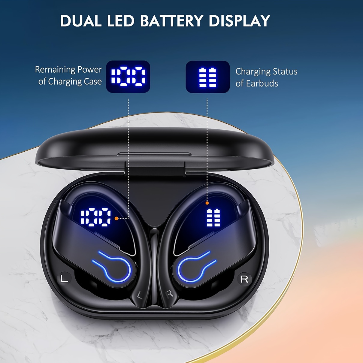 wireless earbuds 120h ear buds for sports stereo earphones with led display charging case headphones for running workout stereo earphones with led display charging case details 3